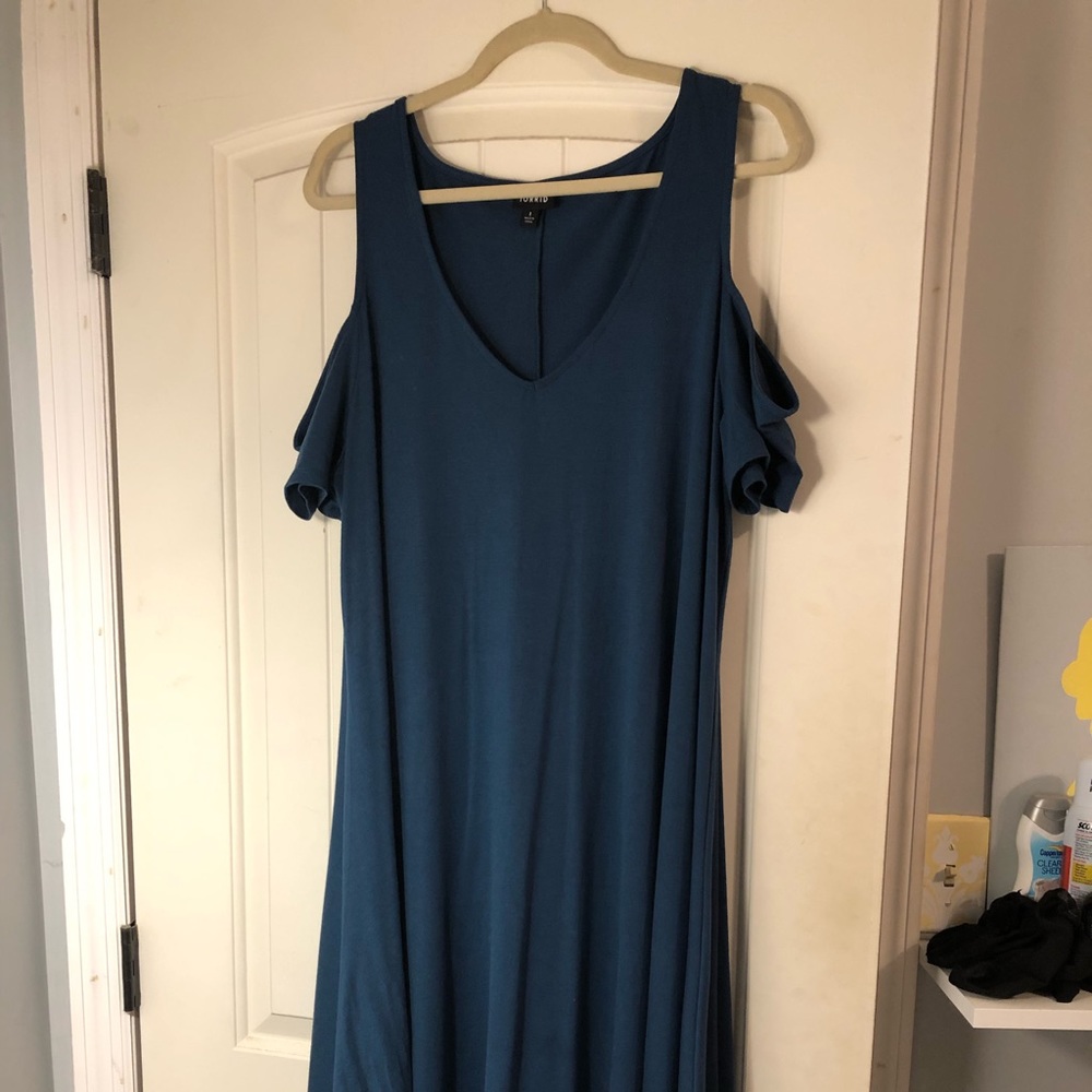 Dark Teal Cold Shoulder Swing Dress